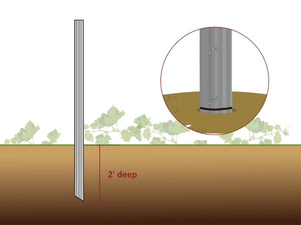 The intermediate post is driven at marked position and the depth is 2'.